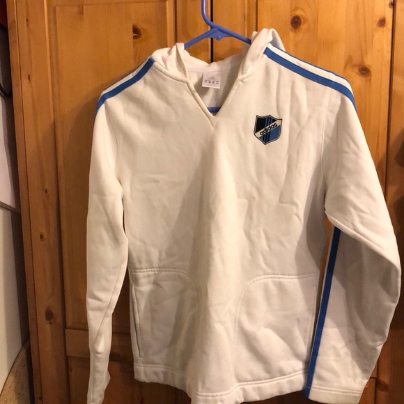 Adidas white blue stripes hoodie size s - Picture 1 of 2